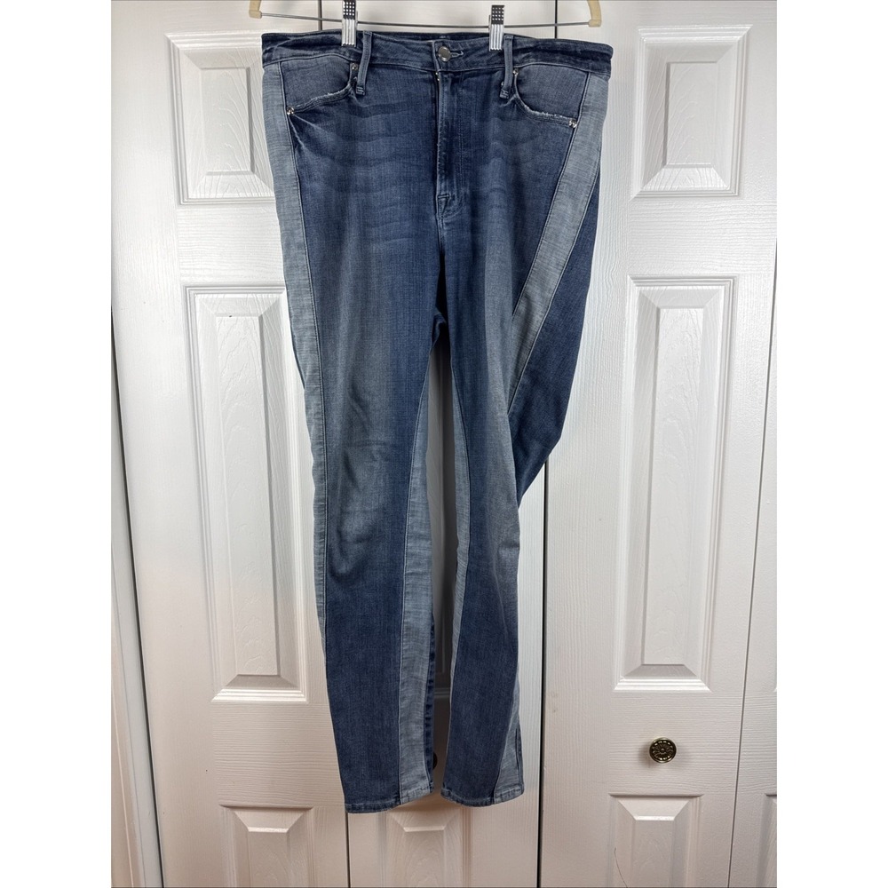 Good American Good Waist Jeans Blue High Rise Two Toned Side Panel Skinny 12/31